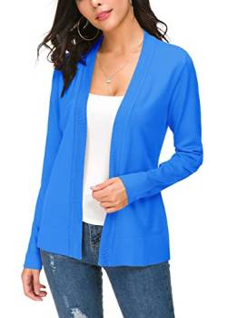 Damen Elegant Casual Strickjacke Solid Langarm Cardigan Leicht Gestrickt Blazer (L, Hellblaut) von EXCHIC