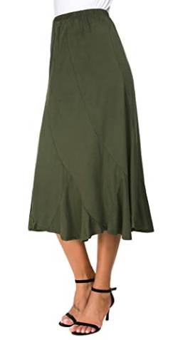 Damen Wildleder Stoff Elastische Taille Einfarbig A-Linie Midi Rock (L, Armee Grün) von EXCHIC