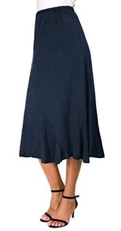 Damen Wildleder Stoff Elastische Taille Einfarbig A-Linie Midi Rock (XL, Indigo Blau) von EXCHIC