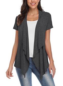 EXCHIC Damen Cardigan mit offener Vorderseite Unregelmäßiger Saum Kurzarm-Outfits (L, Grau) von EXCHIC