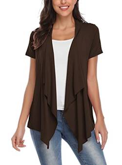 EXCHIC Damen Cardigan mit offener Vorderseite Unregelmäßiger Saum Kurzarm-Outfits (L, Kaffee) von EXCHIC