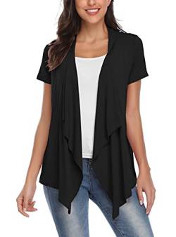 EXCHIC Damen Cardigan mit offener Vorderseite Unregelmäßiger Saum Kurzarm-Outfits (L, Schwarz) von EXCHIC