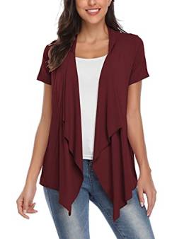 EXCHIC Damen Cardigan mit offener Vorderseite Unregelmäßiger Saum Kurzarm-Outfits (L, Windsor Wein) von EXCHIC