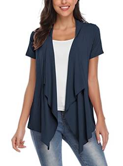 EXCHIC Damen Cardigan mit offener Vorderseite Unregelmäßiger Saum Kurzarm-Outfits (M, Navy blau) von EXCHIC