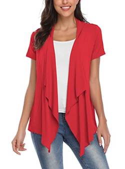 EXCHIC Damen Cardigan mit offener Vorderseite Unregelmäßiger Saum Kurzarm-Outfits (M, Rot) von EXCHIC