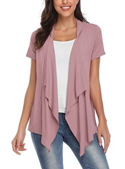 EXCHIC Damen Cardigan mit offener Vorderseite Unregelmäßiger Saum Kurzarm-Outfits (S, Lavendel) von EXCHIC