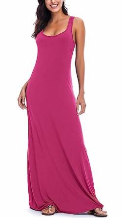 EXCHIC Damen Casual Solide Ärmellos Maxi Kleid Sommer Sexy Strand Tank Top Kleider (L, Rosa) von EXCHIC