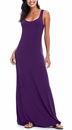 EXCHIC Damen Casual Solide Ärmellos Maxi Kleid Sommer Sexy Strand Tank Top Kleider (S, Violett) von EXCHIC