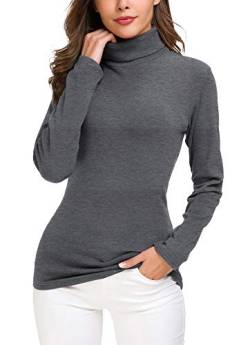 EXCHIC Damen Casual Tailliert Rollkragen Pullover Solide Langarm Elastisch Sweatshirts (L, Grau) von EXCHIC