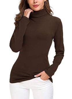 EXCHIC Damen Casual Tailliert Rollkragen Pullover Solide Langarm Elastisch Sweatshirts (L, Kaffee) von EXCHIC