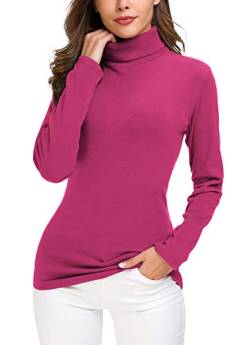 EXCHIC Damen Casual Tailliert Rollkragen Pullover Solide Langarm Elastisch Sweatshirts (L, Rose) von EXCHIC