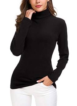 EXCHIC Damen Casual Tailliert Rollkragen Pullover Solide Langarm Elastisch Sweatshirts (L, Schwarz) von EXCHIC