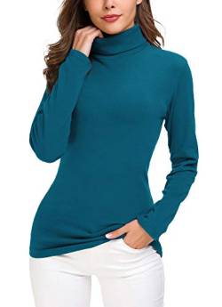 EXCHIC Damen Casual Tailliert Rollkragen Pullover Solide Langarm Elastisch Sweatshirts (M, Indigo Blau) von EXCHIC