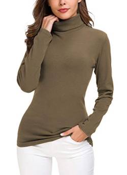 EXCHIC Damen Casual Tailliert Rollkragen Pullover Solide Langarm Elastisch Sweatshirts (M, Kamel) von EXCHIC