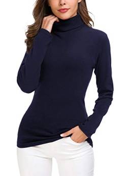 EXCHIC Damen Casual Tailliert Rollkragen Pullover Solide Langarm Elastisch Sweatshirts (M, Navy Blau) von EXCHIC
