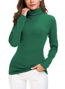 EXCHIC Damen Casual Tailliert Rollkragen Pullover Solide Langarm Elastisch Sweatshirts (S, Dunkelgrün) von EXCHIC