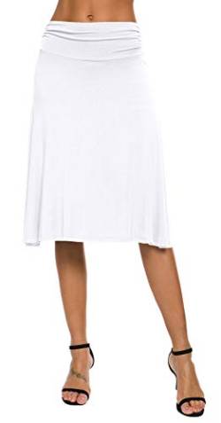EXCHIC Damen Elastische Taille Einfarbig A-Linie Yoga Rock (S, Weiß) von EXCHIC