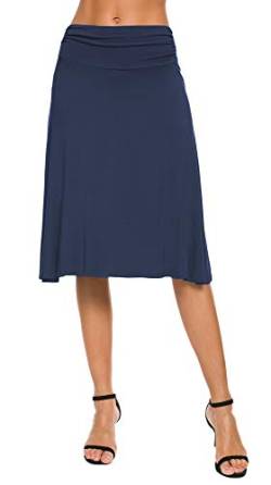 EXCHIC Damen Elastische Taille Einfarbig A-Linie Yoga Rock (XL, Navy Blau) von EXCHIC