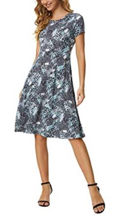 EXCHIC Damen Elegant Blumendruck Kleid Rundhals Knielang Kleider (M, 14) von EXCHIC