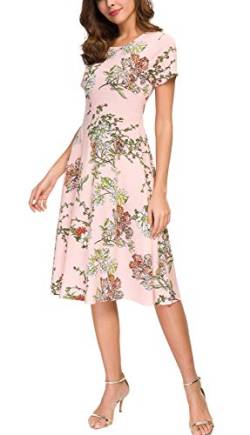 EXCHIC Damen-Kleid mit Blumenprint, Sommer, leger, A-Linie, hohe Taille, Kurzarm-Midikleid, 6, Klein von EXCHIC