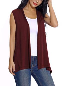 EXCHIC Damen Lässig Armellose Leichte Offene Tunika Weste Strickjacke (L, Wine Red) von EXCHIC