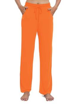 EXCHIC Damen Lässig Dehnbar Gerades Bein Hose mit Kordelzug Elastische Taille Yoga Hose mit Taschen(L, Orange) von EXCHIC