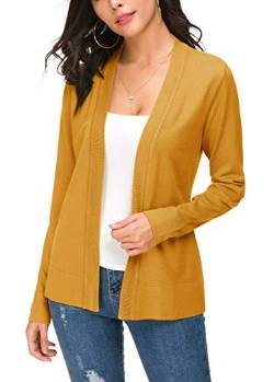 EXCHIC Damen Langarm Dünne Casual Strickmantel Leicht Strickjacke (L, Mustard) von EXCHIC