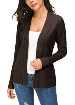 EXCHIC Damen Langarm Dünne Casual Strickmantel Leicht Strickjacke (M, Braun) von EXCHIC