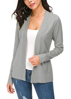 EXCHIC Damen Langarm Dünne Casual Strickmantel Leicht Strickjacke (M, Hellgrau) von EXCHIC