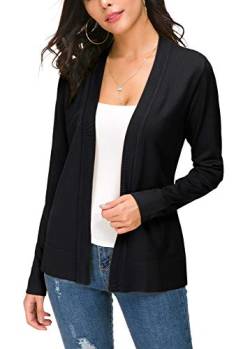 EXCHIC Damen Langarm Dünne Casual Strickmantel Leicht Strickjacke (M, Schwarz) von EXCHIC