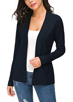 EXCHIC Damen Langarm Dünne Casual Strickmantel Leicht Strickjacke (S, Navy Blau) von EXCHIC