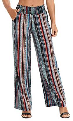 EXCHIC Damen Sommer Elastische Taille Boho Haram Hose Beilaufig Strand Hippie Hose Yoga mit Taschen (M, Series 2#14) von EXCHIC