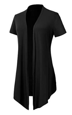 EXCHIC Damen Strickjacke Asymmetrisch Kurze Ärmel Cardigan Wasserfall Jacke (XL, Schwarz) von EXCHIC