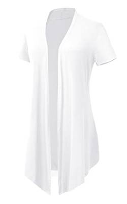 EXCHIC Damen Strickjacke Asymmetrisch Kurze Ärmel Cardigan Wasserfall Jacke (XL, Weiß) von EXCHIC