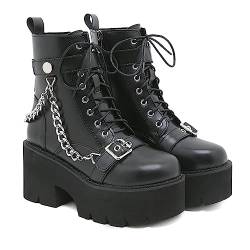 EXECAB Gothic-Stiefel für Damen, Punk-Plateaustiefel mit hohem Absatz, Stiefeletten mit seitlichem Reißverschluss und klobigen Absätzen, kleine kurze Stiefel, Lokomotivstiefel,Schwarz,36 von EXECAB