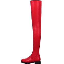 EXECAB Overknee-Stiefel für Damen, lange Stiefel mit seitlichem Reißverschluss, dünne sexy Nachtclub-Stiefel, klassische Damenstiefel mit runder Zehenpartie,Rot,47 EU von EXECAB