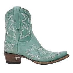 EXECAB Vintage-Cowboystiefel für Damen, bestickt, spitze Zehenpartie, klobige mittelhohe Absätze, Western-Cowgirls-Stiefel, Retro-Slip-On, breite, mittelhohe Stiefel, Riding Ankle Booties,Grün,40 von EXECAB