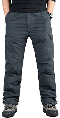 EXEKE Herren Thermohose, lockere Passform, Cargohose, Fleece gefüttert, Skihose, Winter Outdoor Taktische Hose - Grau - X-Groß von EXEKE