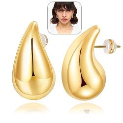 EXGOX 18K Ohrringe Dupes Chunky Goldene Ohrringe Damen Gold Ohrringe Hypoallergene Vergoldete Ohrringe Leichte Waterdrops Hollow Ohrringe für Damen Mädchen 20/30/40mm von EXGOX