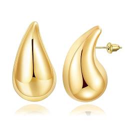 EXGOX 18K Ohrringe Dupes Chunky Goldene Ohrringe Damen Gold Ohrringe Hypoallergene Vergoldete Ohrringe Leichte Waterdrops Hollow Ohrringe für Damen Mädchen 20/30/40mm von EXGOX