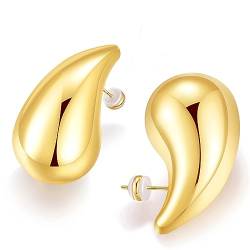 EXGOX 18K Ohrringe Dupes Chunky Goldene Ohrringe Damen Gold Ohrringe Hypoallergene Vergoldete Ohrringe Leichte Waterdrops Hollow Ohrringe für Damen Mädchen 20/30/40mm von EXGOX
