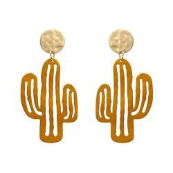 EXINOX Grüne Kaktus-Ohrringe | Damen | Wüste Kaktus Gold gelb von EXINOX