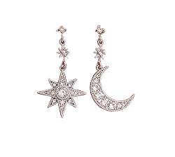 EXINOX Star and Moon Asymmetrical Pendant Earrings : Women (Silber) von EXINOX