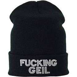 Biker Strickmütze F**** GEIL Outdoor Wintermütze Beanie Cap Herren Beanie Bestickt | Heavy Metal Mütze/Rollmütze Rocker Seemannsmütze/Haube OneSize warme Wollmütze mit Krempe von EXPRESS-STICKEREI