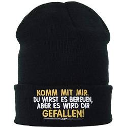 EXPRESS-STICKEREI Festival Beanie: Komm mit Mir - es Wird dir gefallen Strickmütze mit lustigem Spruch Biker Accessory Heavy Metal Wintermütze Männer Frauen Haube Beanie Cap OneSize von EXPRESS-STICKEREI