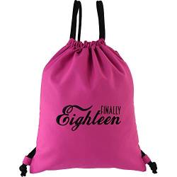 EXPRESS-STICKEREI Geburtstagsgeschenk für Mädchen | Finally Eighteen Sportbeutel wasserdicht Pink Gym Bag Beutel lustiges Geschenk zum 18. Geburtstag Beuteltasche/Rucksack/Turnbeutel von EXPRESS-STICKEREI