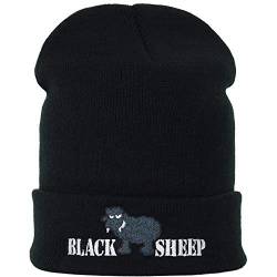 EXPRESS-STICKEREI Heavy Metal Strickmütze Black Sheep Wintermütze Schwarzes Schaf Biker Accessory Wollmütze Streetwear Männer Frauen Haube/Rollmütze Außenseiter Arbeitsmütze Beanie Cap von EXPRESS-STICKEREI