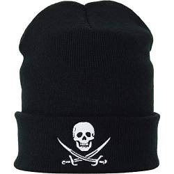 EXPRESS-STICKEREI Piraten Mütze Totenkopf | Skull Beanie Cap Rockn Roll Biker Beanie Motorrad Accessory Warme Wintermütze/Wollmütze Unisex Männer Frauen Rollmütze/Arbeitsmütze von EXPRESS-STICKEREI