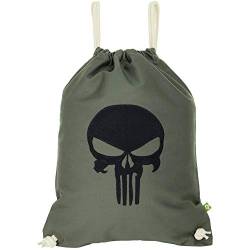 EXPRESS-STICKEREI Punisher Turnbeutel wasserdicht Grün Biker Rucksack mit Totenkopf Motiv Gymsack Männer Gym Bag Beutel bestickt Beuteltasche Sportbeutel Teenager Geschenk von EXPRESS-STICKEREI