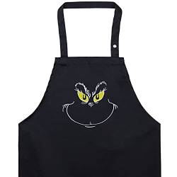 EXPRESS-STICKEREI Schürze für Damen/Männer mit Motiv lustig: Grinch Smiley bestickte Grillschürze verstellbar Kochschürze für Grillfans Küchen-Schürze Herren Latzschürze Geschenk Grillmeister von EXPRESS-STICKEREI